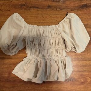Elegant Cream Smocked Women's Top